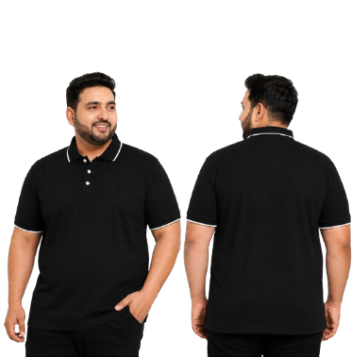 11_Black with White DAF Plus Size Polo T-shirt Black With White - Image 1