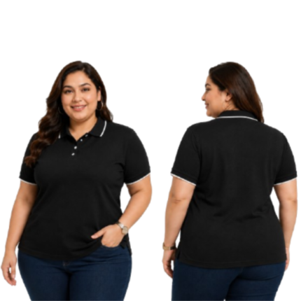 DAF Plus Size Polo T-shirt Black With White